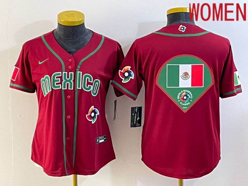 Women 2023 World Cub Mexico Blank Red Nike MLB Jersey9